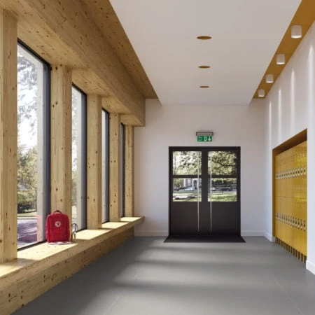 School corridor with grey flooring