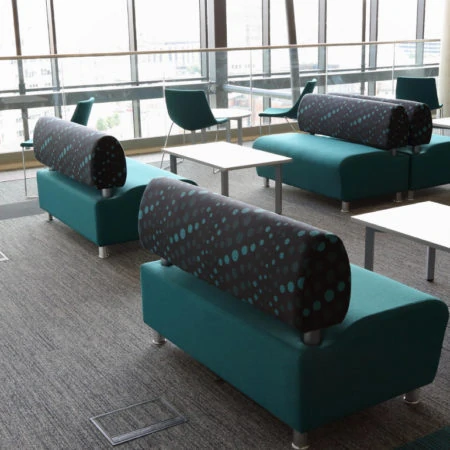 School classroom with soft seating