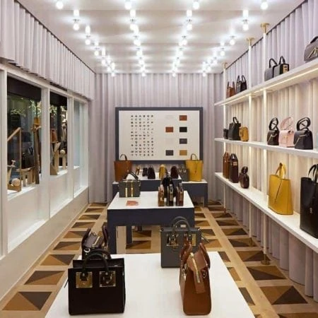 Cork flooring in luxury handbag shop