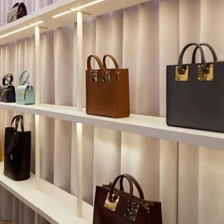 Close up of leather handbags