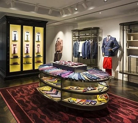 Display cabinets in men's clothing shop