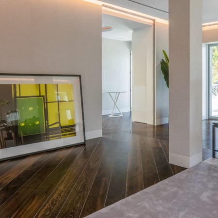 Art gallery with hardwood flooring