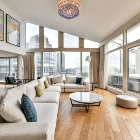 Wood floor lounge area