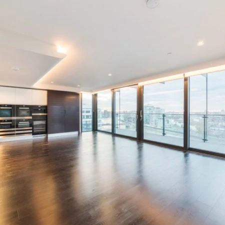 Wood floor lounge area